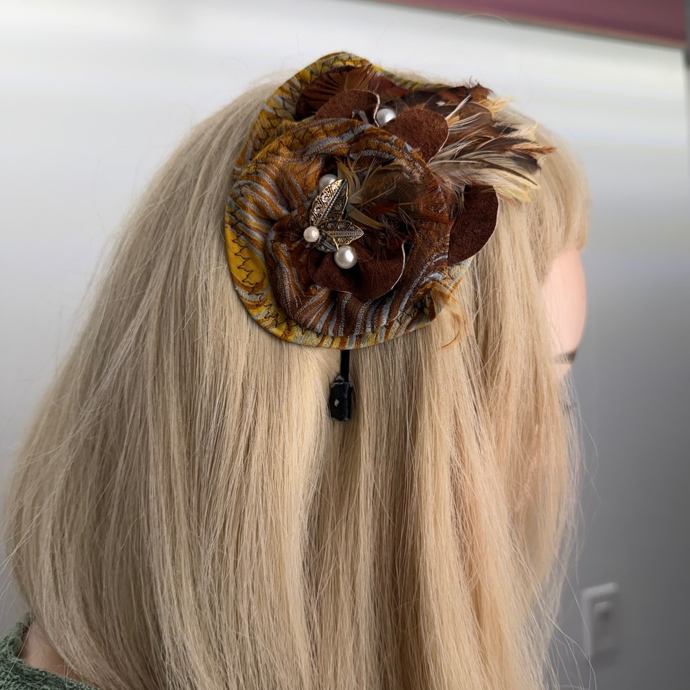 Handmade‎ Fascinator Headband Feather Butterfly Boho Whimsical Fairycore  OS - Picture 2 of 8